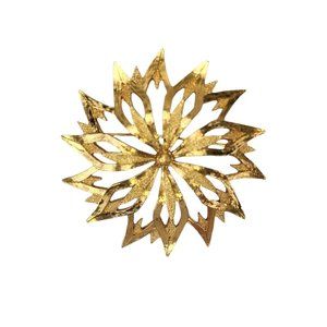 Monet Signed Vintage Gold Tone Flower Poinsettia Cornflower Brooch Pin